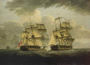 unknow artist, An oil painting of a naval engagement between the French frigate Semillante and British frigate Venus in 1793